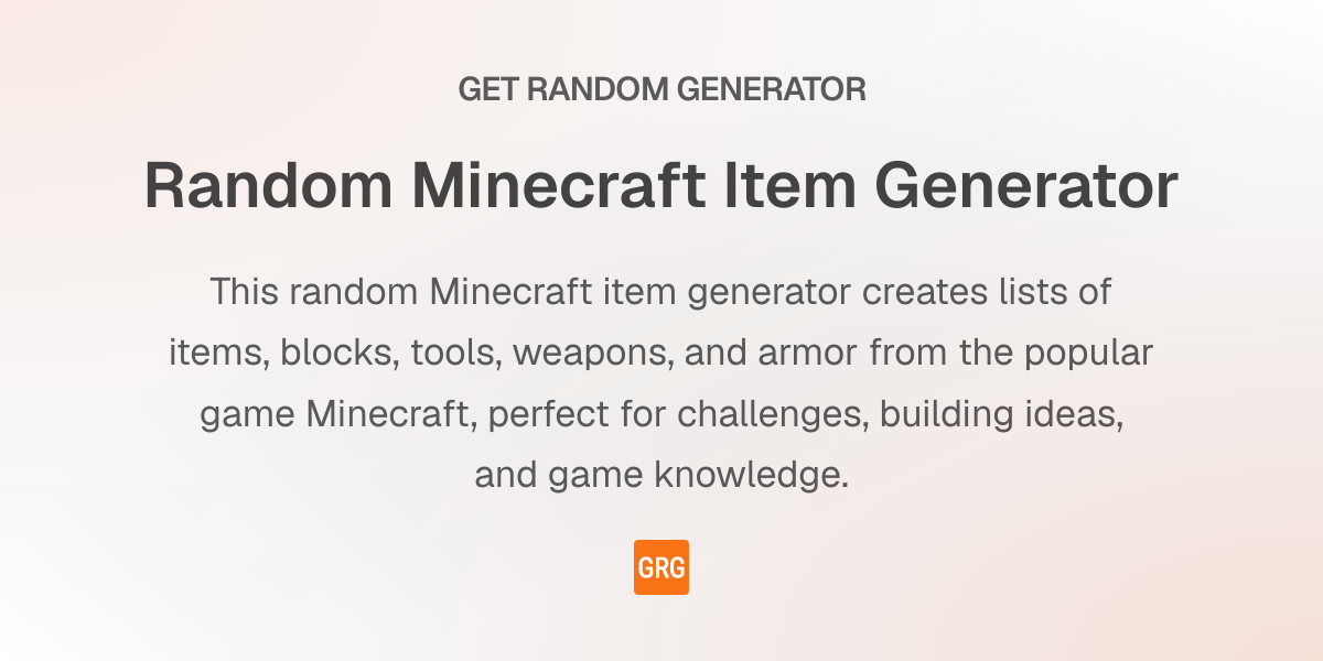 Random Minecraft Item Generator - Get Random Generator